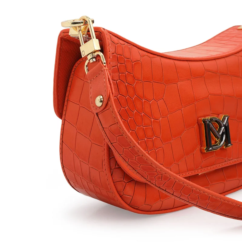 Da Milano Pumpkin Small Croco Leather Baguette - Pumpkin for Women | Best Price UAE